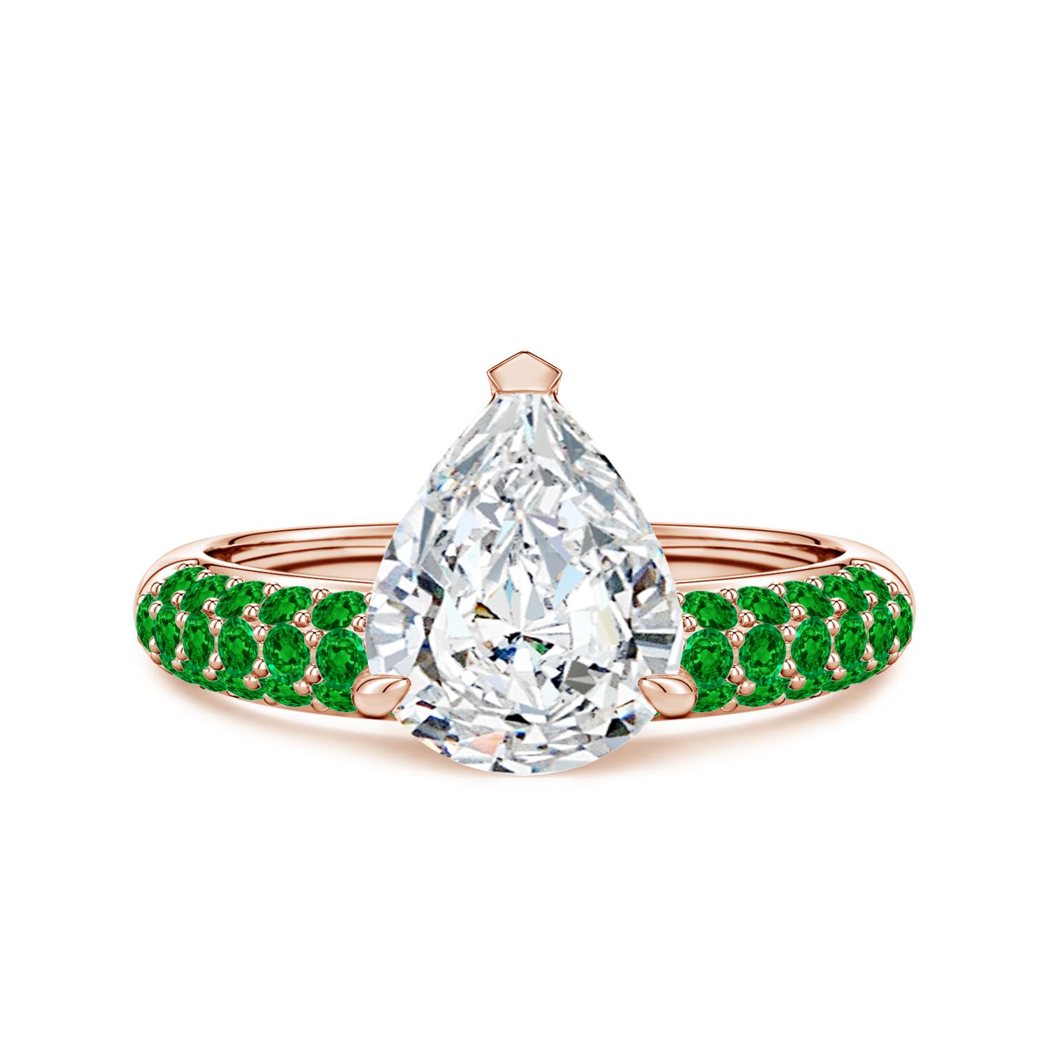 Angara 2.5 Carats Lab-Grown Off-Centered Pear Diamond Engagement Ring with Emeralds in 18K Rose Gold