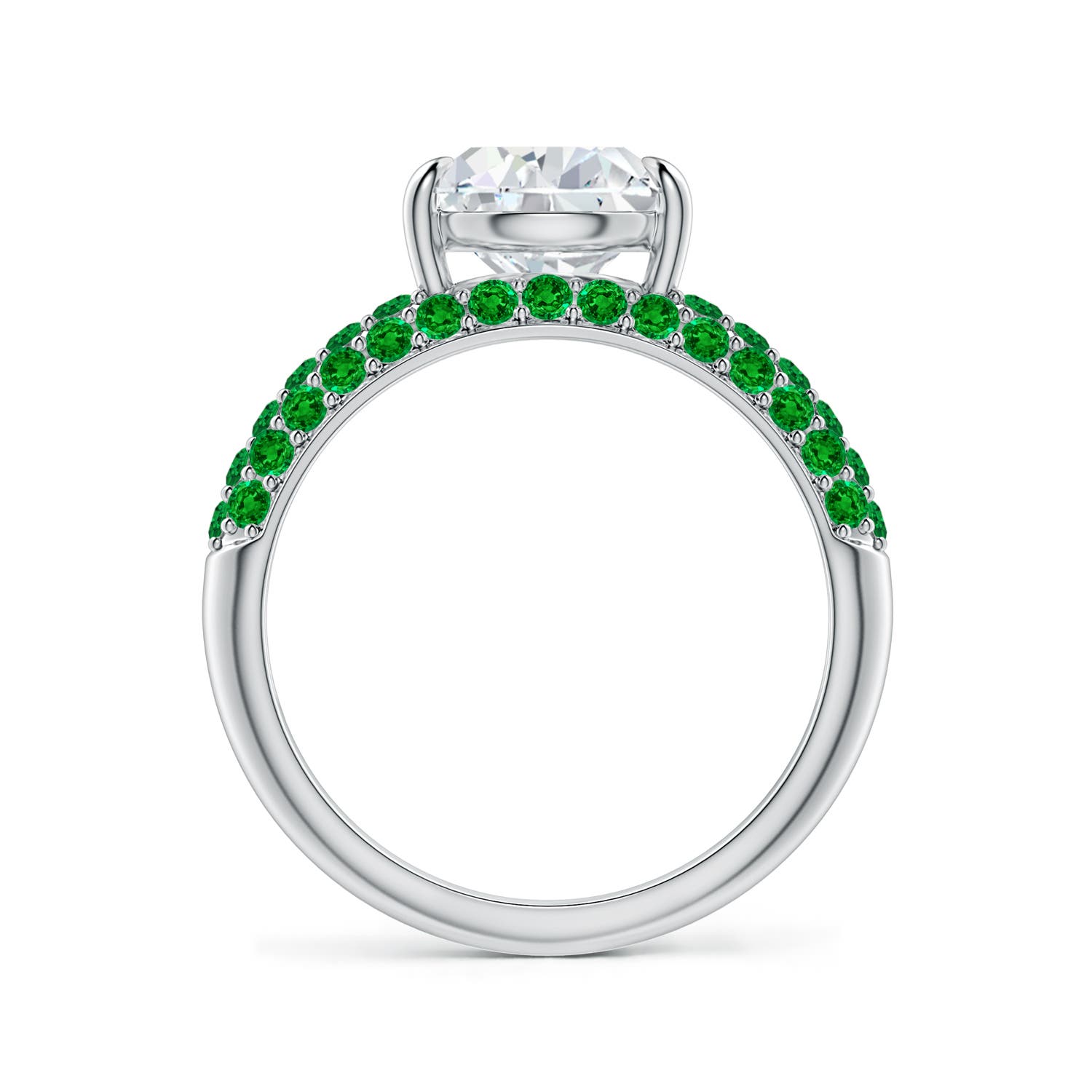 10x8mm FGVS Lab-Grown Off-Centered Pear Diamond Engagement Ring with Emeralds in White Gold