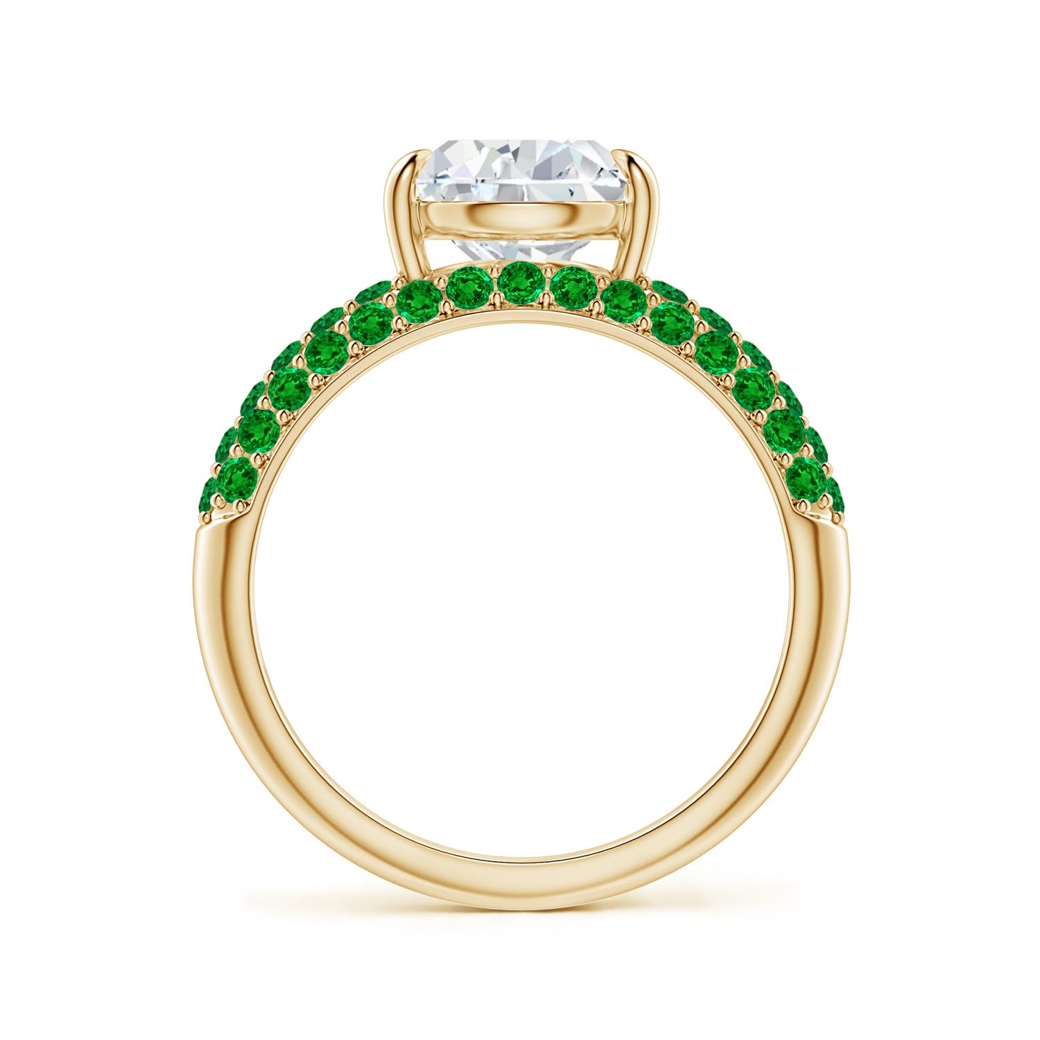 10x8mm FGVS Lab-Grown Off-Centered Pear Diamond Engagement Ring with Emeralds in Yellow Gold