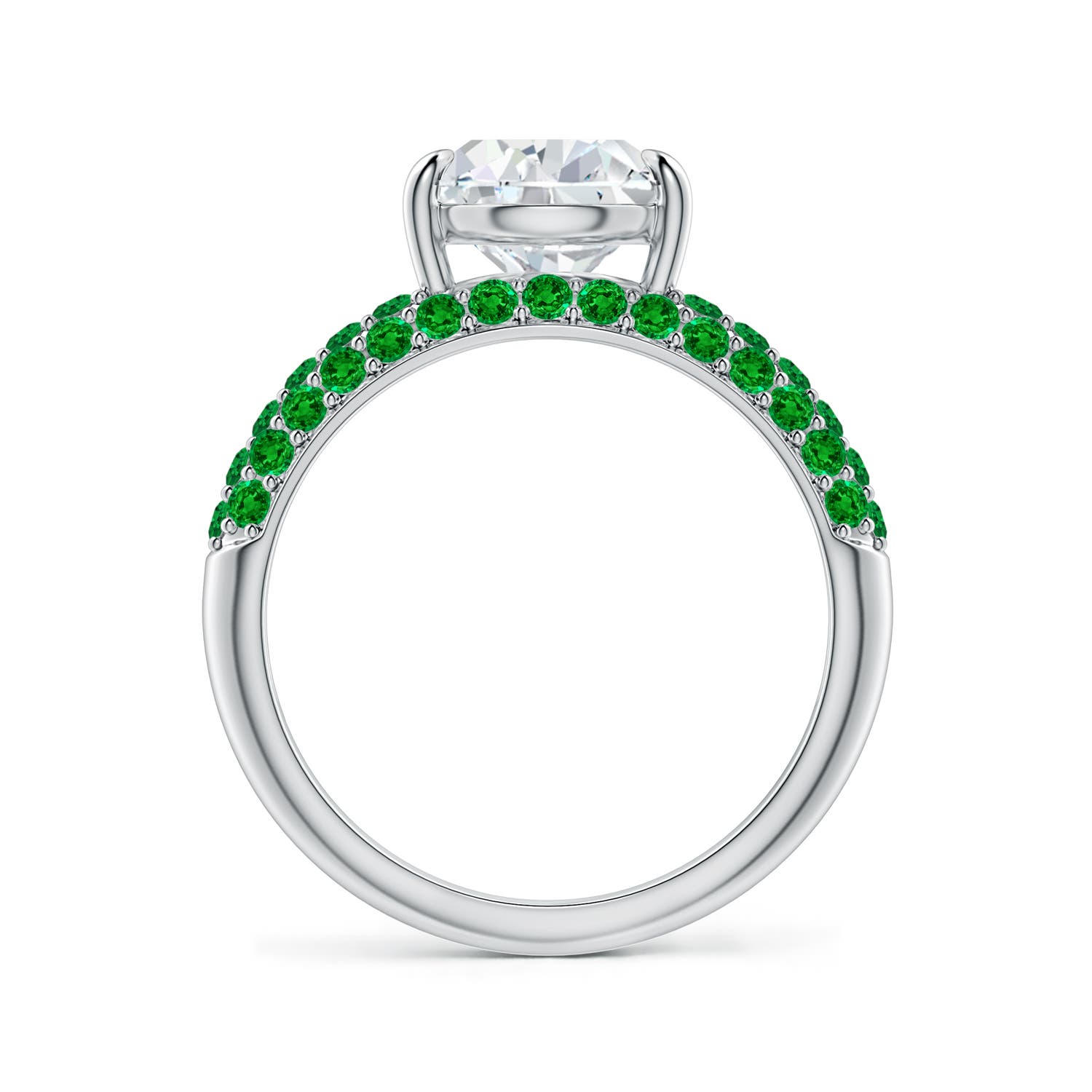 12x8mm FGVS Lab-Grown Off-Centered Pear Diamond Engagement Ring with Emeralds in White Gold - side 3