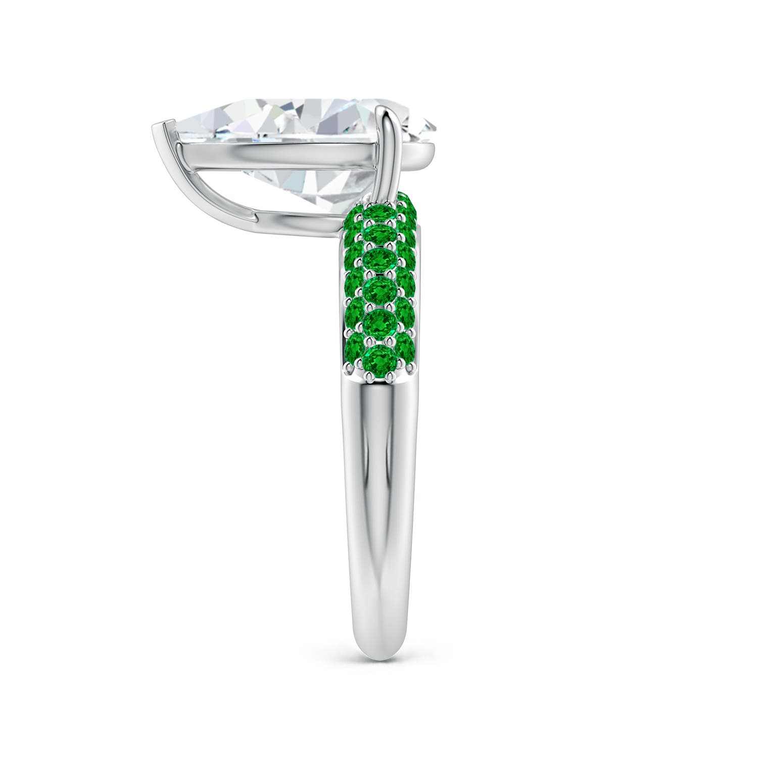 12x8mm FGVS Lab-Grown Off-Centered Pear Diamond Engagement Ring with Emeralds in White Gold - side 4