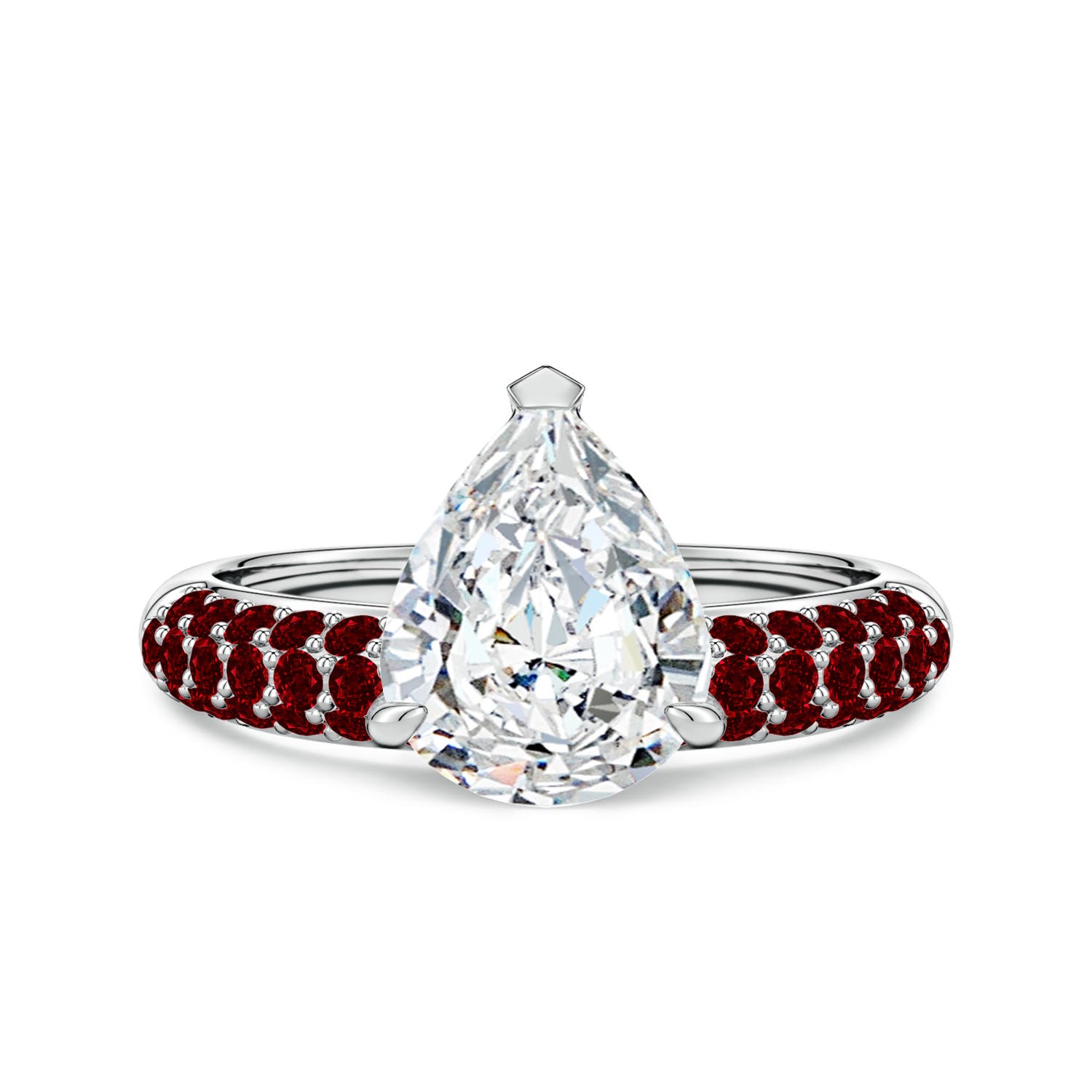 10x8mm FGVS Lab-Grown Off-Centered Pear Diamond Engagement Ring with Rubies in 18K White Gold