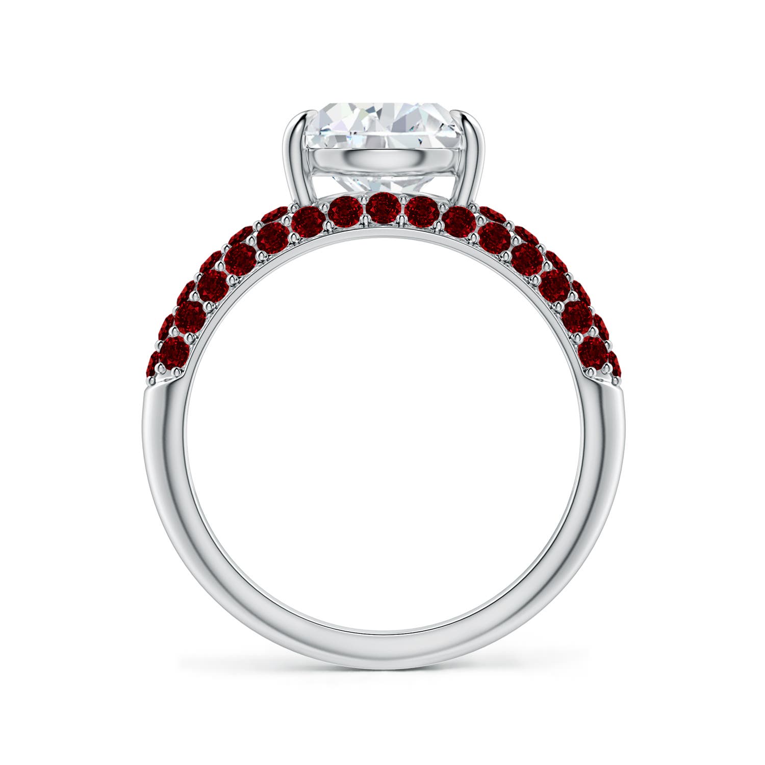 10x8mm FGVS Lab-Grown Off-Centered Pear Diamond Engagement Ring with Rubies in 18K White Gold