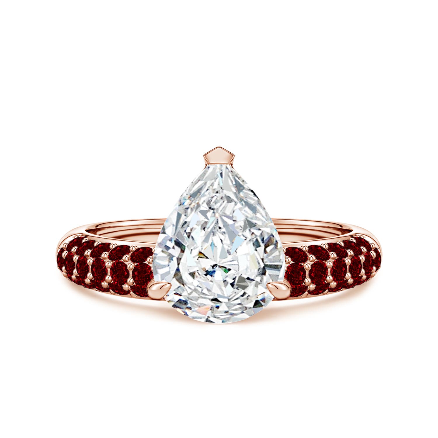 Angara 2.5 Carats Lab-Grown Off-Centered Pear Diamond Engagement Ring with Rubies in 14K Rose Gold