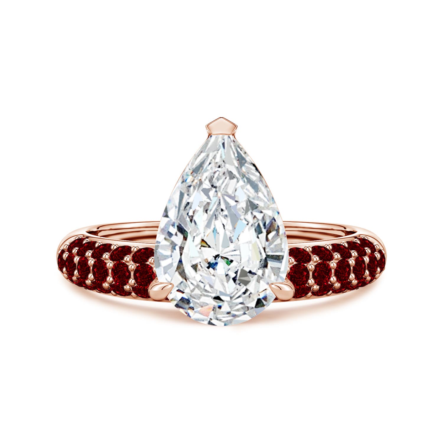Angara 3.0 Carats Lab-Grown Off-Centered Pear Diamond Engagement Ring with Rubies in 18K Rose Gold