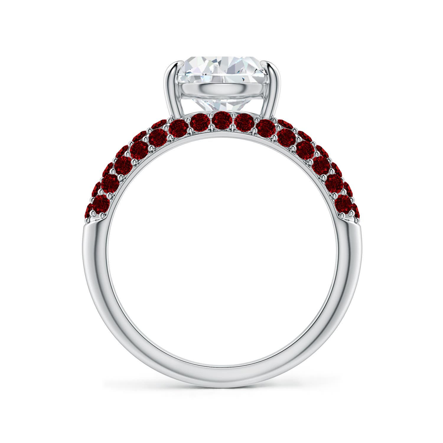 12x8mm FGVS Lab-Grown Off-Centered Pear Diamond Engagement Ring with Rubies in 18K White Gold