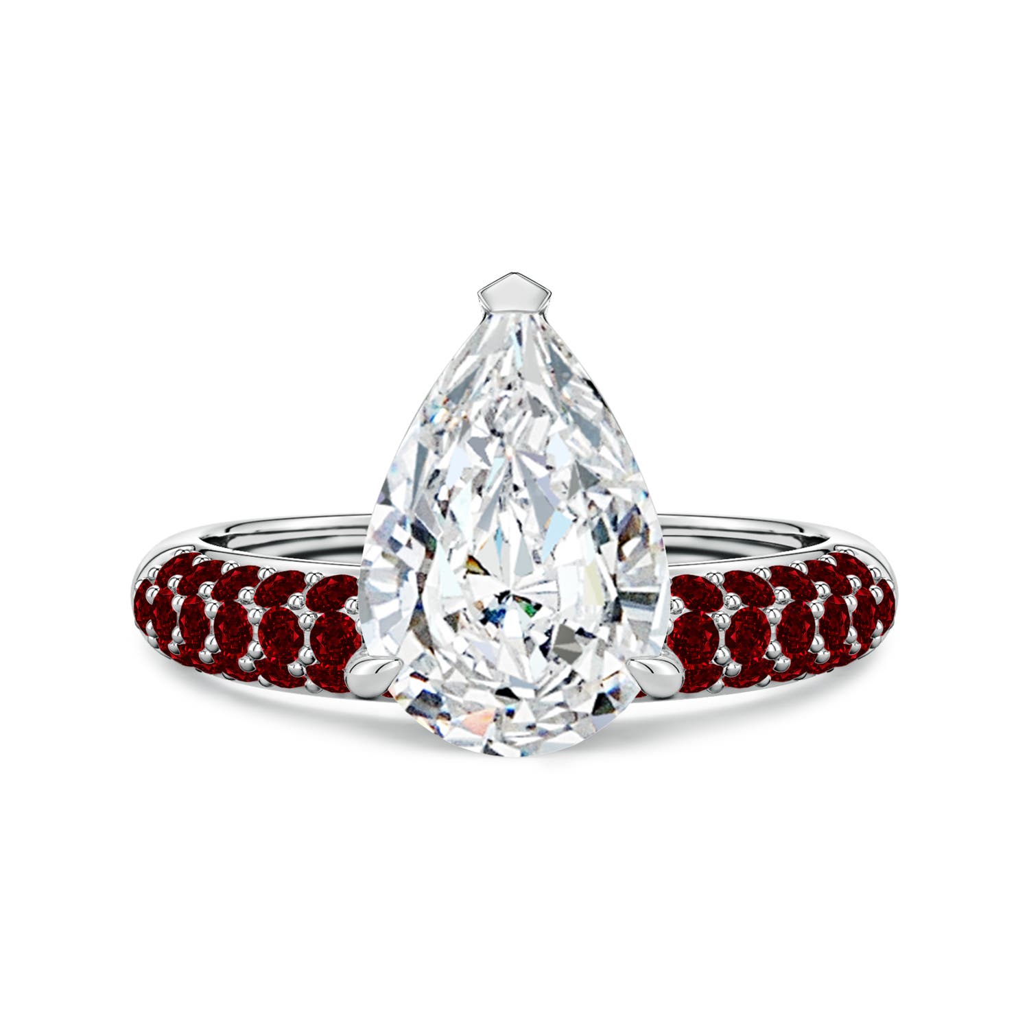 Angara 3.0 Carats Lab-Grown Off-Centered Pear Diamond Engagement Ring with Rubies in 14K White Gold