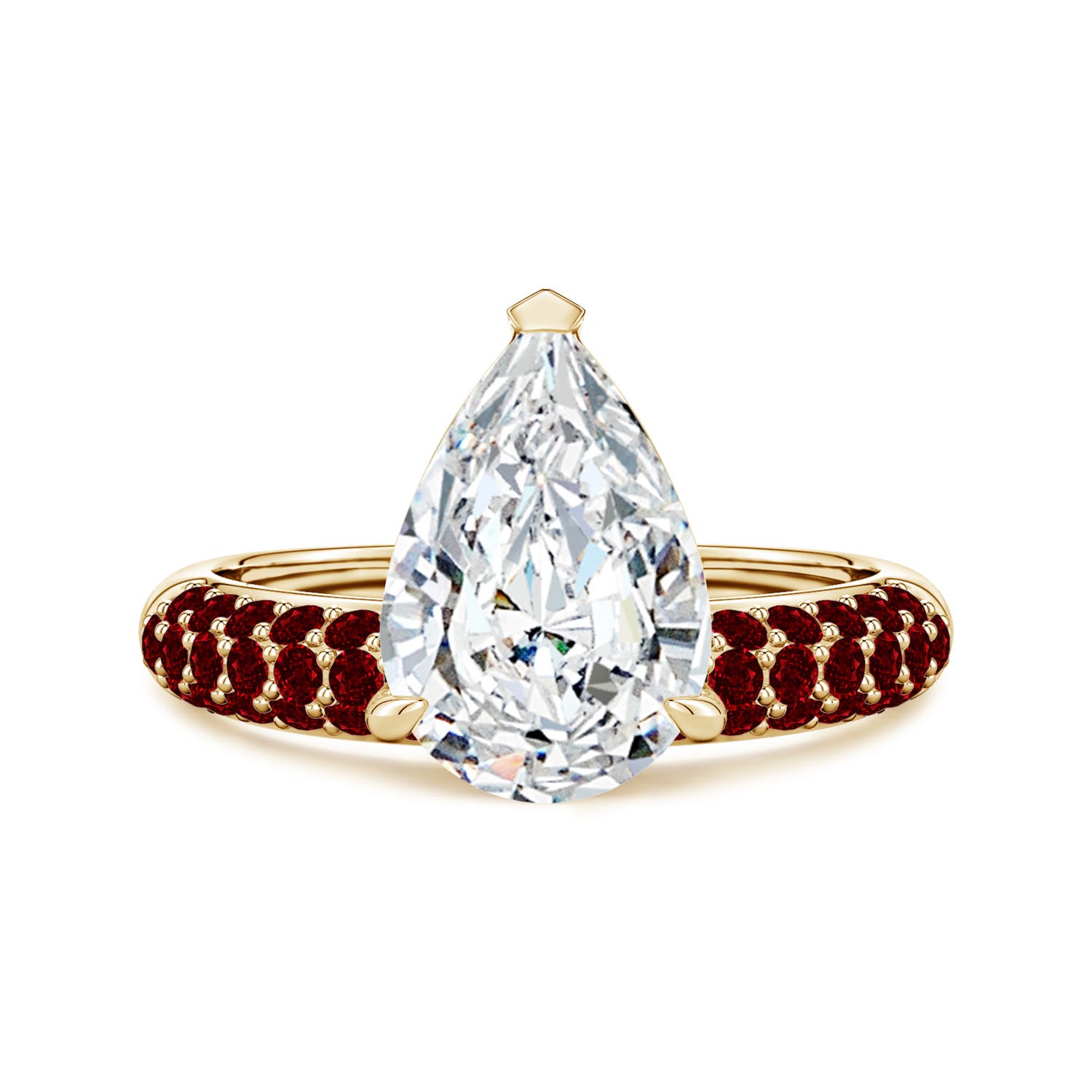 Angara 3.0 Carats Lab-Grown Off-Centered Pear Diamond Engagement Ring with Rubies in 14K Yellow Gold