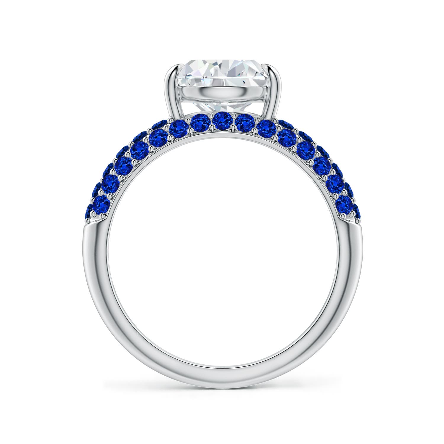 10x8mm FGVS Lab-Grown Off-Centered Pear Diamond Engagement Ring with Blue Sapphires in 18K White Gold