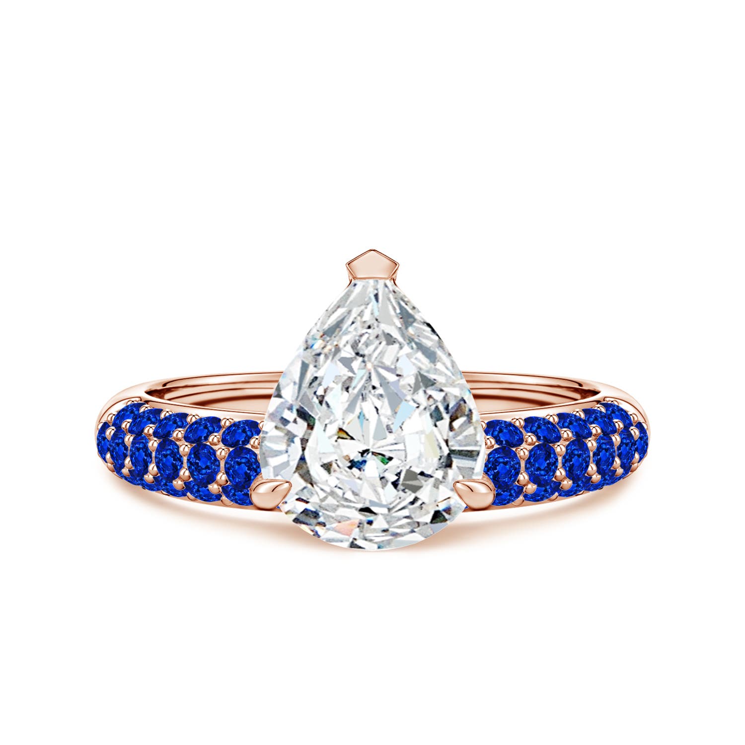 Angara 2.5 Carats Lab-Grown Off-Centered Pear Diamond Engagement Ring with Blue Sapphires in 14K Rose Gold