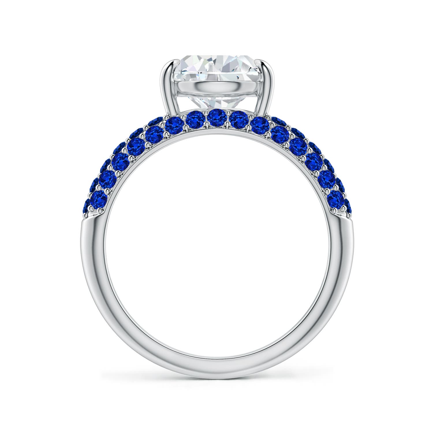 12x8mm FGVS Lab-Grown Off-Centered Pear Diamond Engagement Ring with Blue Sapphires in 18K White Gold