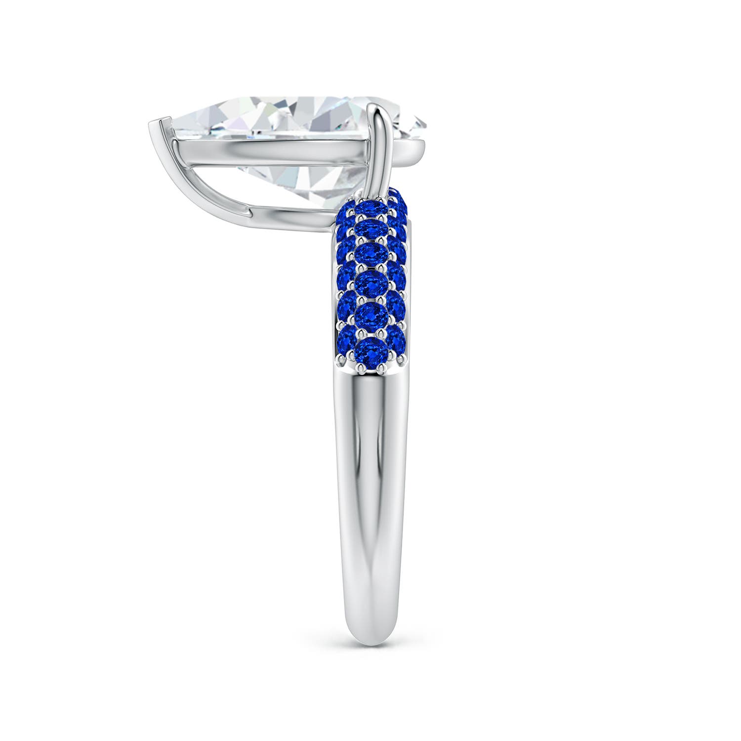 12x8mm FGVS Lab-Grown Off-Centered Pear Diamond Engagement Ring with Blue Sapphires in White Gold - side 4