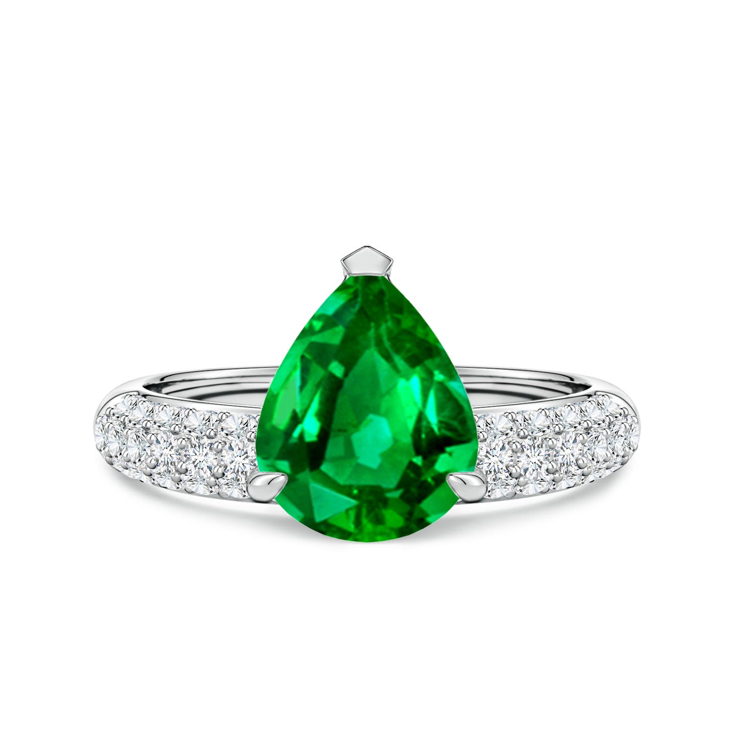 Angara 2.2 Carats Lab-Grown Off-Centered Pear Emerald Engagement Ring with Diamonds in 18K White Gold