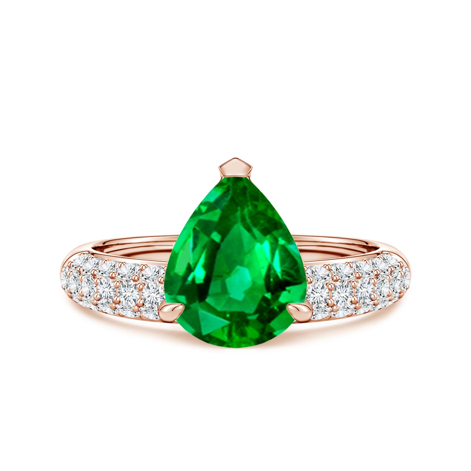 Angara 2.2 Carats Lab-Grown Off-Centered Pear Emerald Engagement Ring with Diamonds in 14K Rose Gold