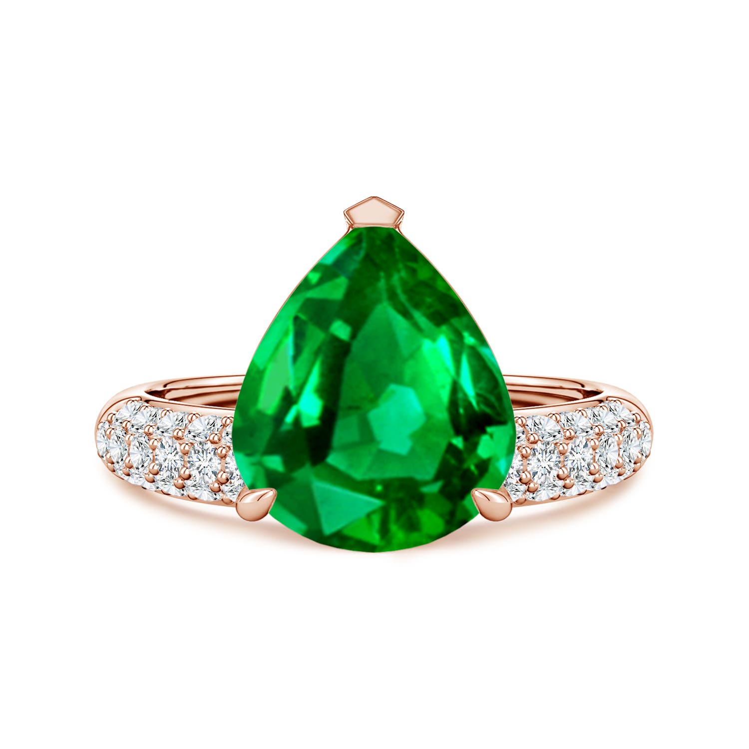 Angara 4.14 Carats Lab-Grown Off-Centered Pear Emerald Engagement Ring with Diamonds in 18K Rose Gold