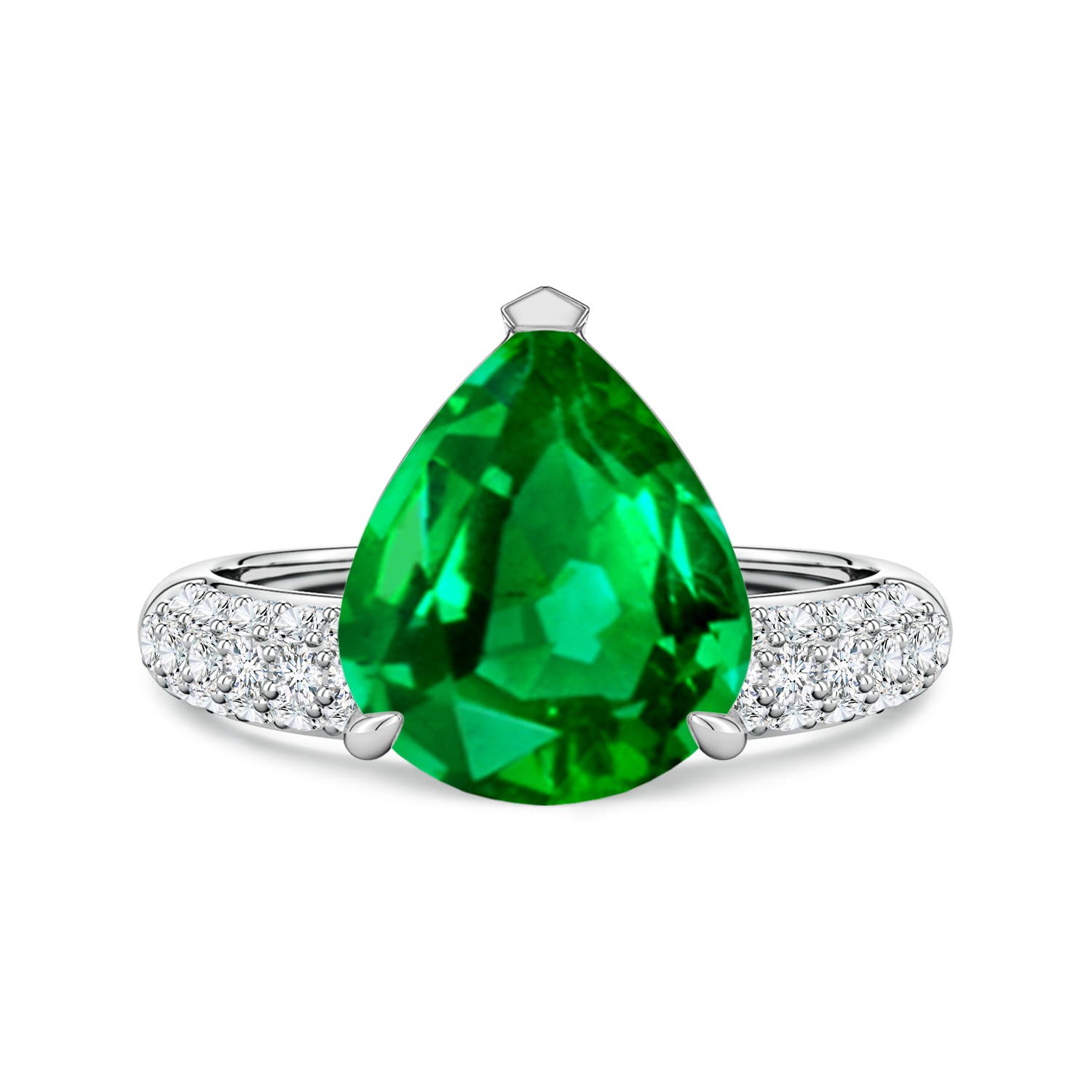Angara 4.14 Carats Lab-Grown Off-Centered Pear Emerald Engagement Ring with Diamonds in 18K White Gold