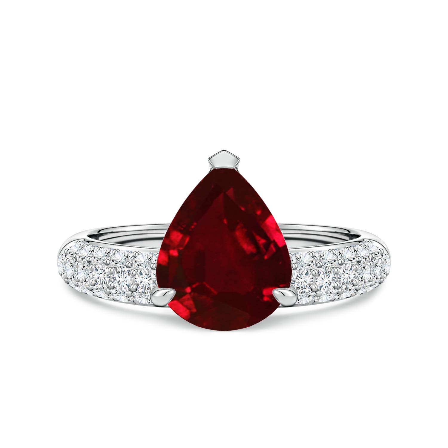 Angara 2.7 Carats Lab-Grown Off-Centered Pear Ruby Engagement Ring with Diamonds in 14K White Gold