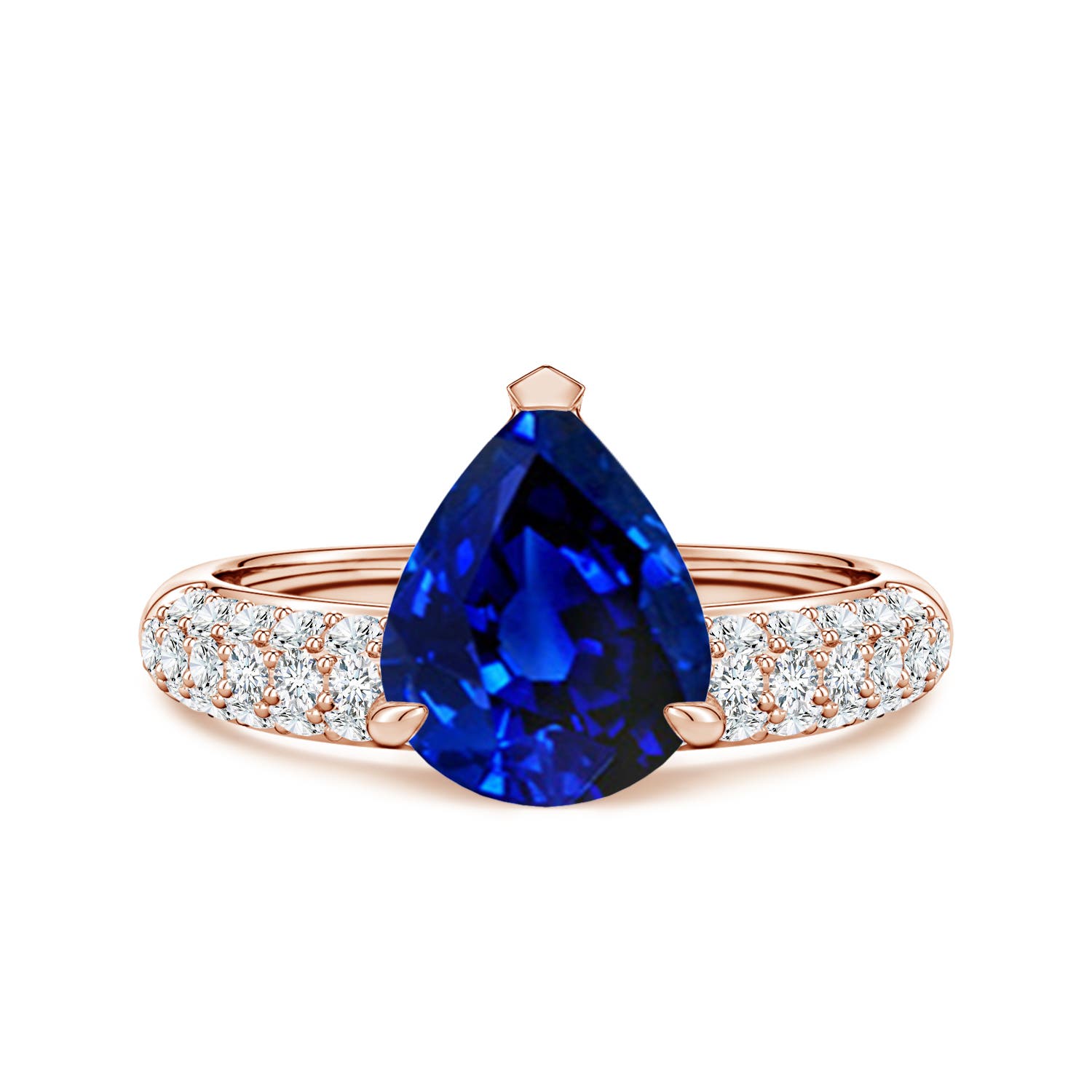 Angara 3.0 Carats Lab-Grown Off-Centered Pear Blue Sapphire Engagement Ring with Diamonds in 18K Rose Gold