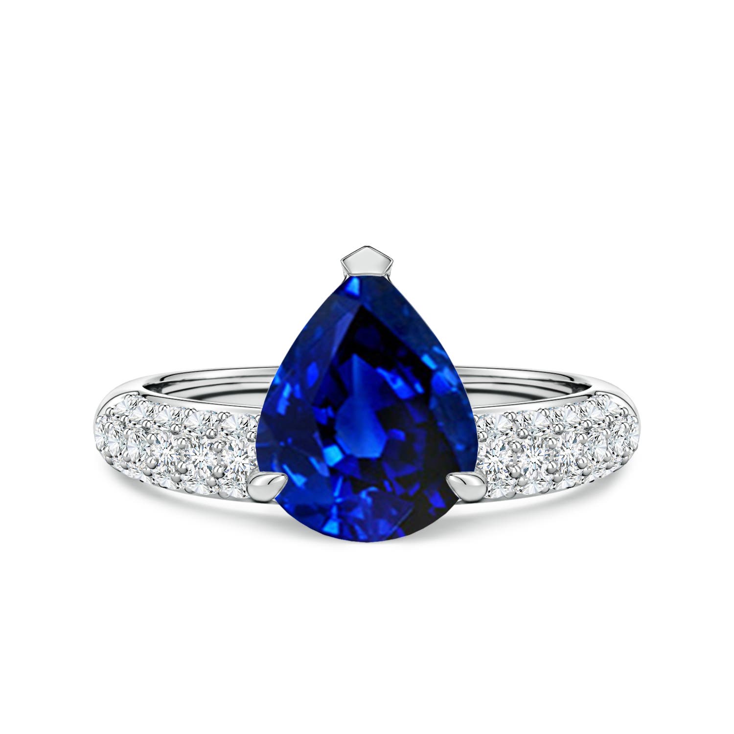 Angara 3.0 Carats Lab-Grown Off-Centered Pear Blue Sapphire Engagement Ring with Diamonds in 14K White Gold