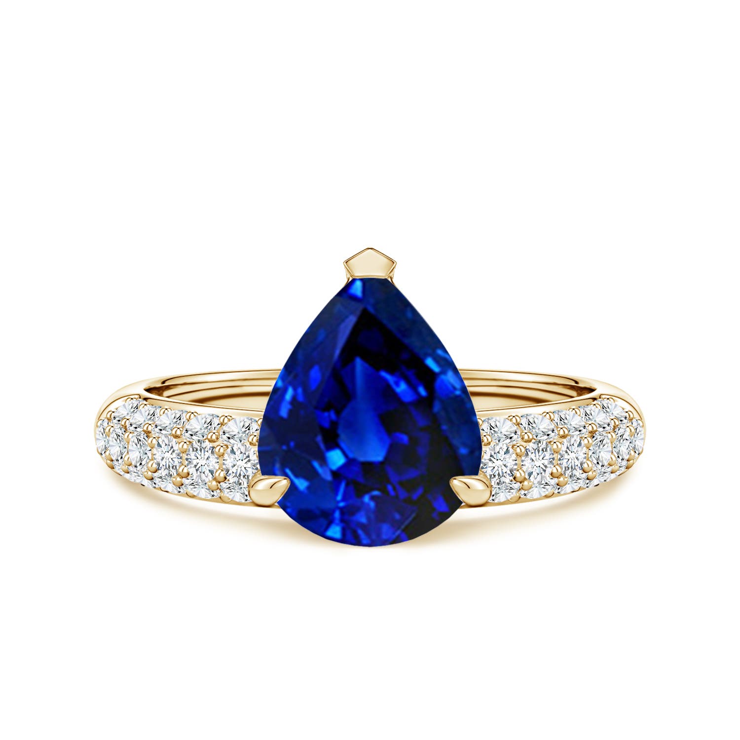 Angara 3.0 Carats Lab-Grown Off-Centered Pear Blue Sapphire Engagement Ring with Diamonds in 14K Yellow Gold