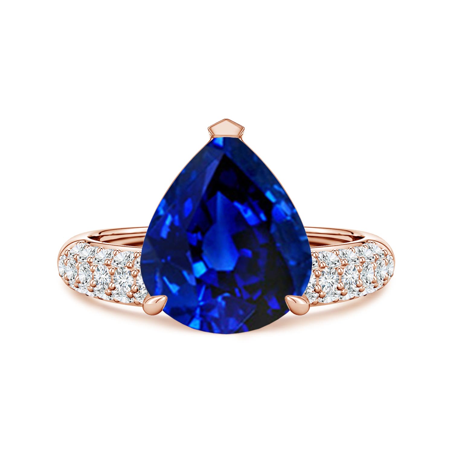 Angara 5.0 Carats Lab-Grown Off-Centered Pear Blue Sapphire Engagement Ring with Diamonds in 18K Rose Gold