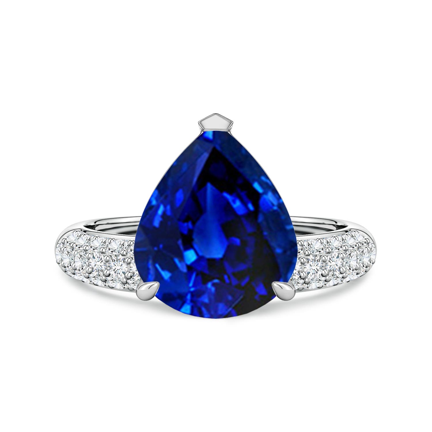 Angara 5.0 Carats Lab-Grown Off-Centered Pear Blue Sapphire Engagement Ring with Diamonds in 18K White Gold