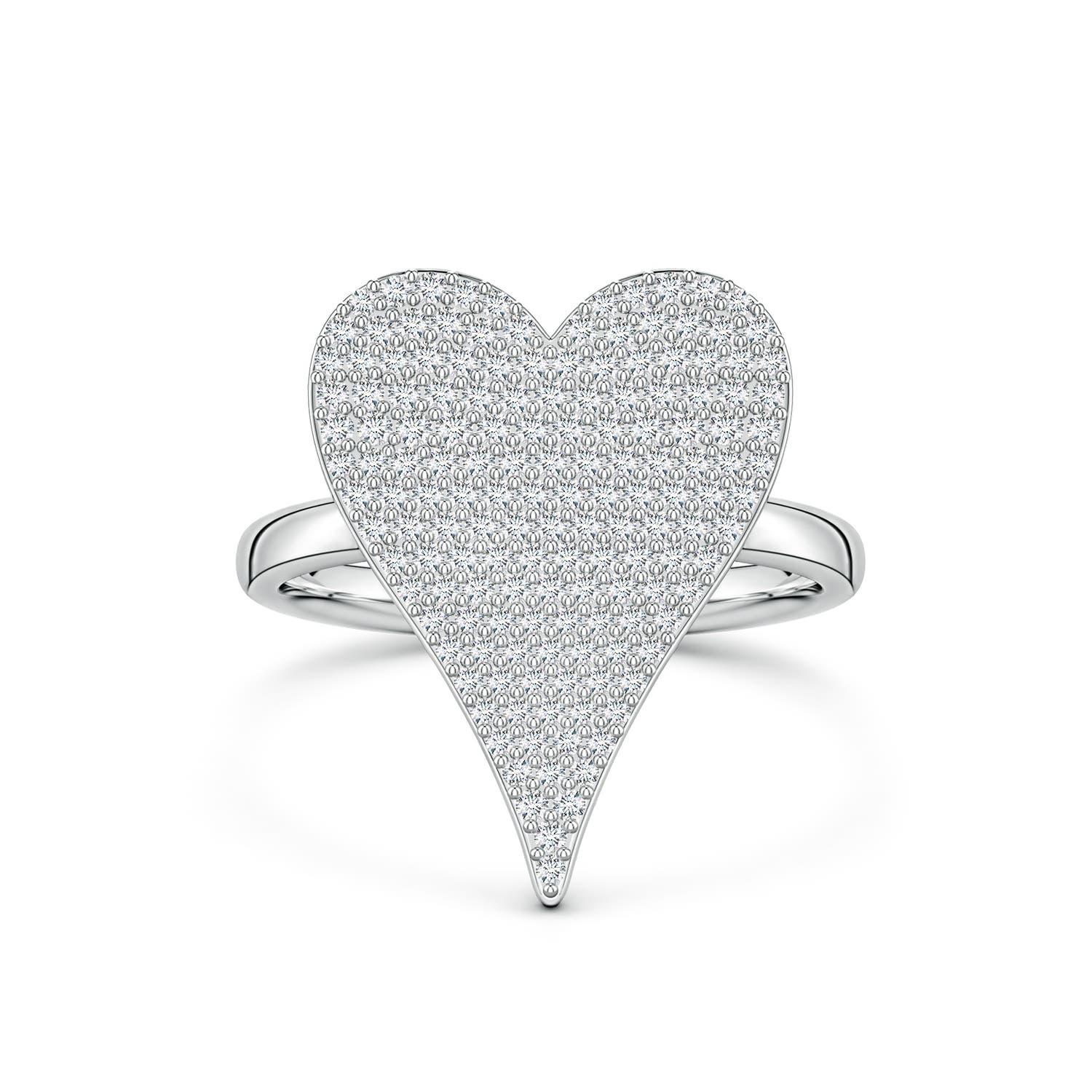1mm FGVS Pavé Lab-Grown Diamond Elongated Heart Cocktail Ring in S999 Silver