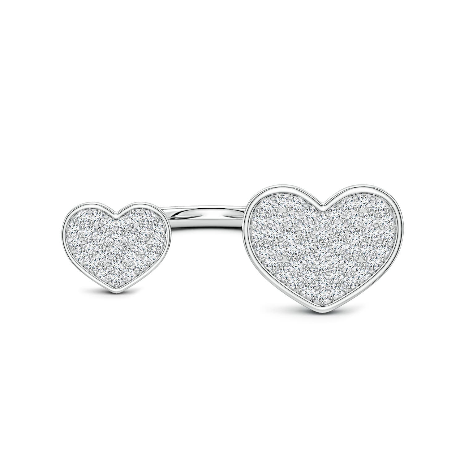 Angara 0.47 Carat Pavé Lab-Grown Diamond Double Heart Open Ring in 14K White Gold