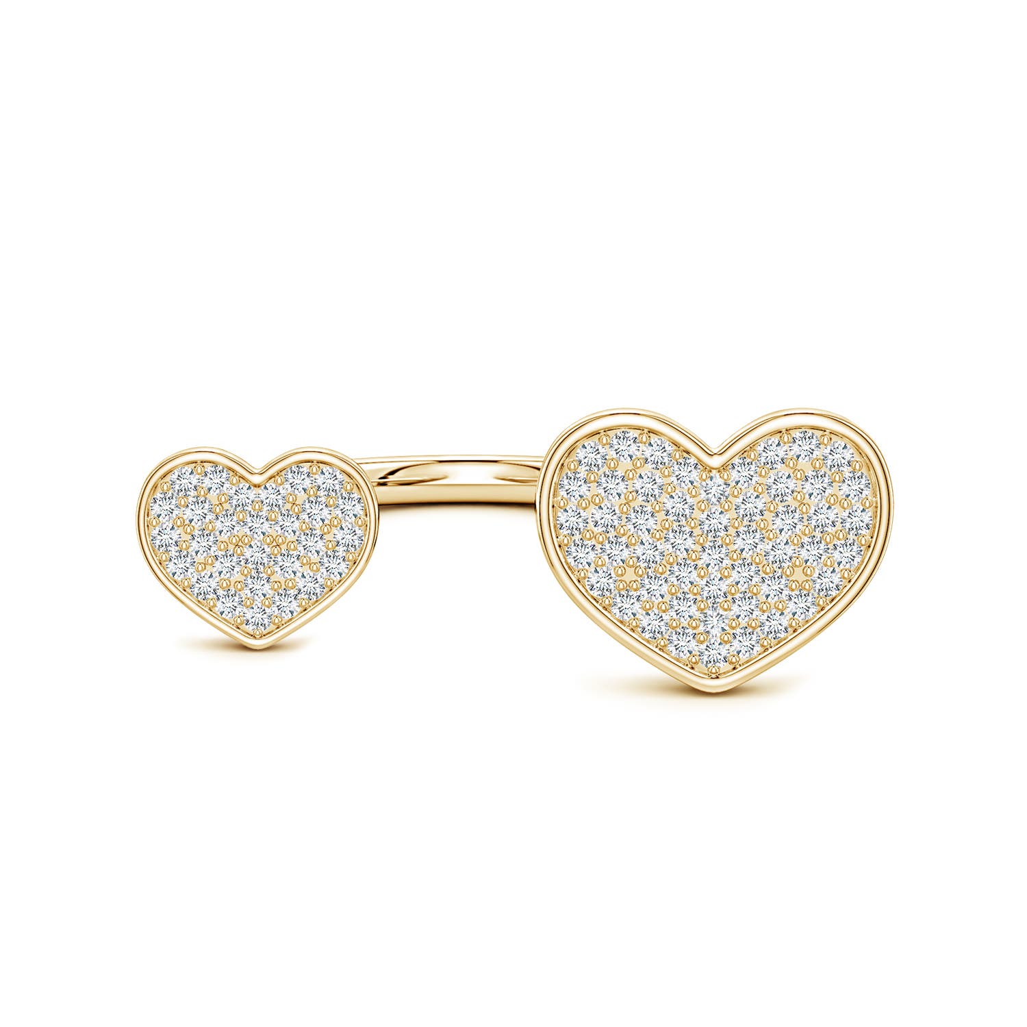 1.1mm FGVS Pavé Lab-Grown Diamond Double Heart Open Ring in Yellow Gold