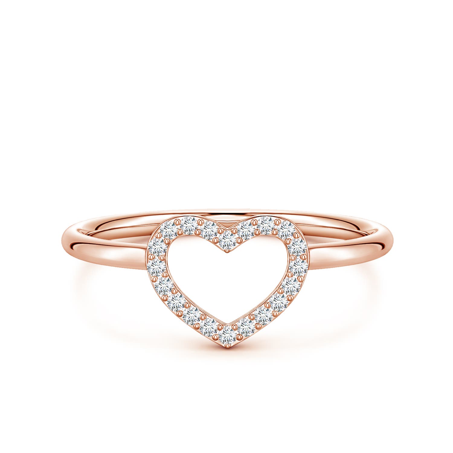 Angara 0.1 Carat Lab-Grown Diamond Open Heart Fashion Ring in 18K Rose Gold