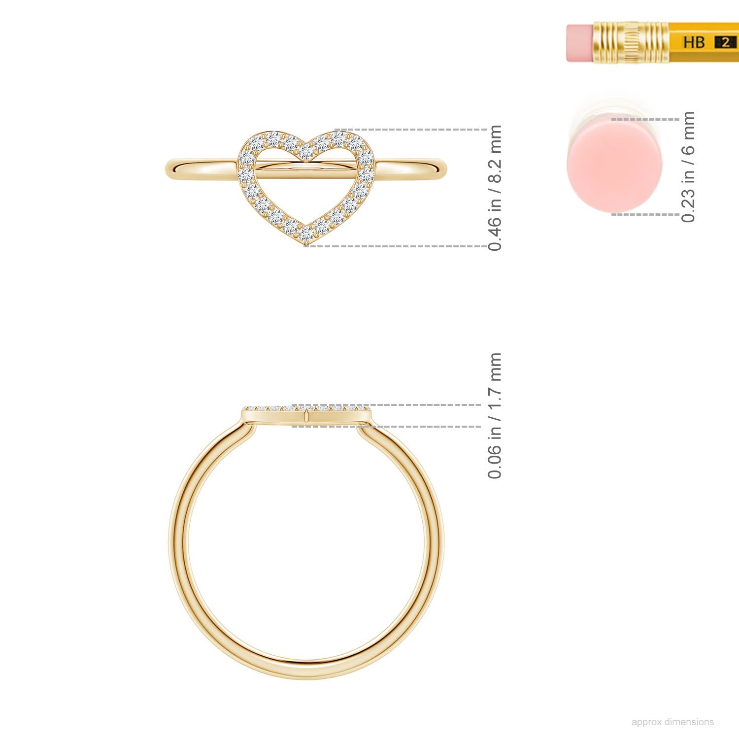 1mm FGVS Lab-Grown Diamond Open Heart Fashion Ring in Yellow Gold - ruler