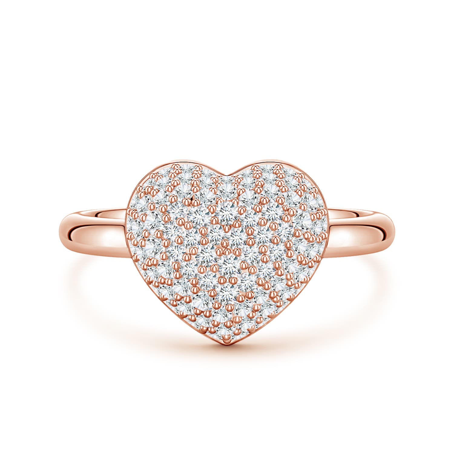 Angara 0.8 Carat Pavé Lab-Grown Diamond Heart Dome Ring in 18K Rose Gold