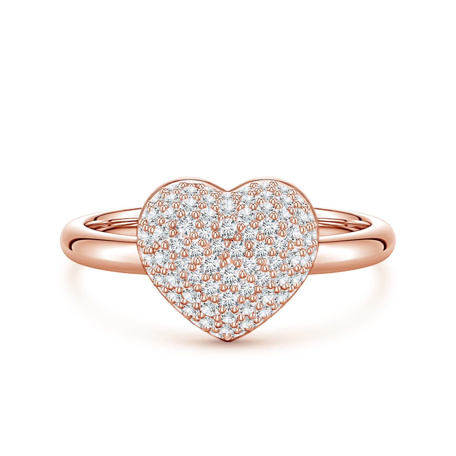Angara 0.53 Carat Pavé Lab-Grown Diamond Heart Dome Ring in 10K Rose Gold