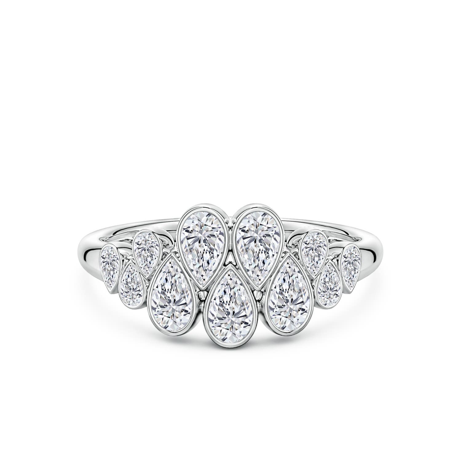 Angara 1.2 Carats Bezel-Set Pear Lab-Grown Diamond Cluster Half Eternity Ring in 18K White Gold