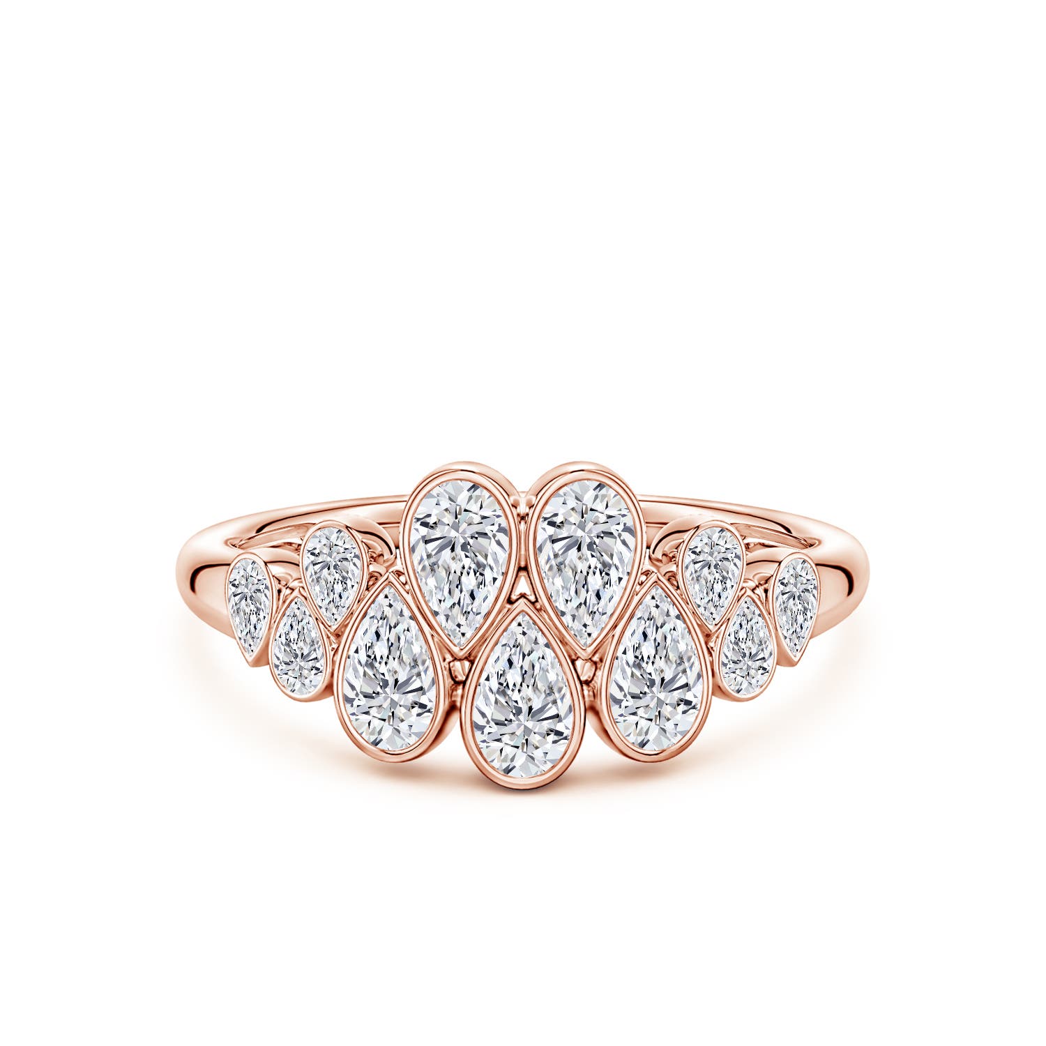 Angara 1.2 Carats Bezel-Set Pear Lab-Grown Diamond Cluster Half Eternity Ring in 14K Rose Gold