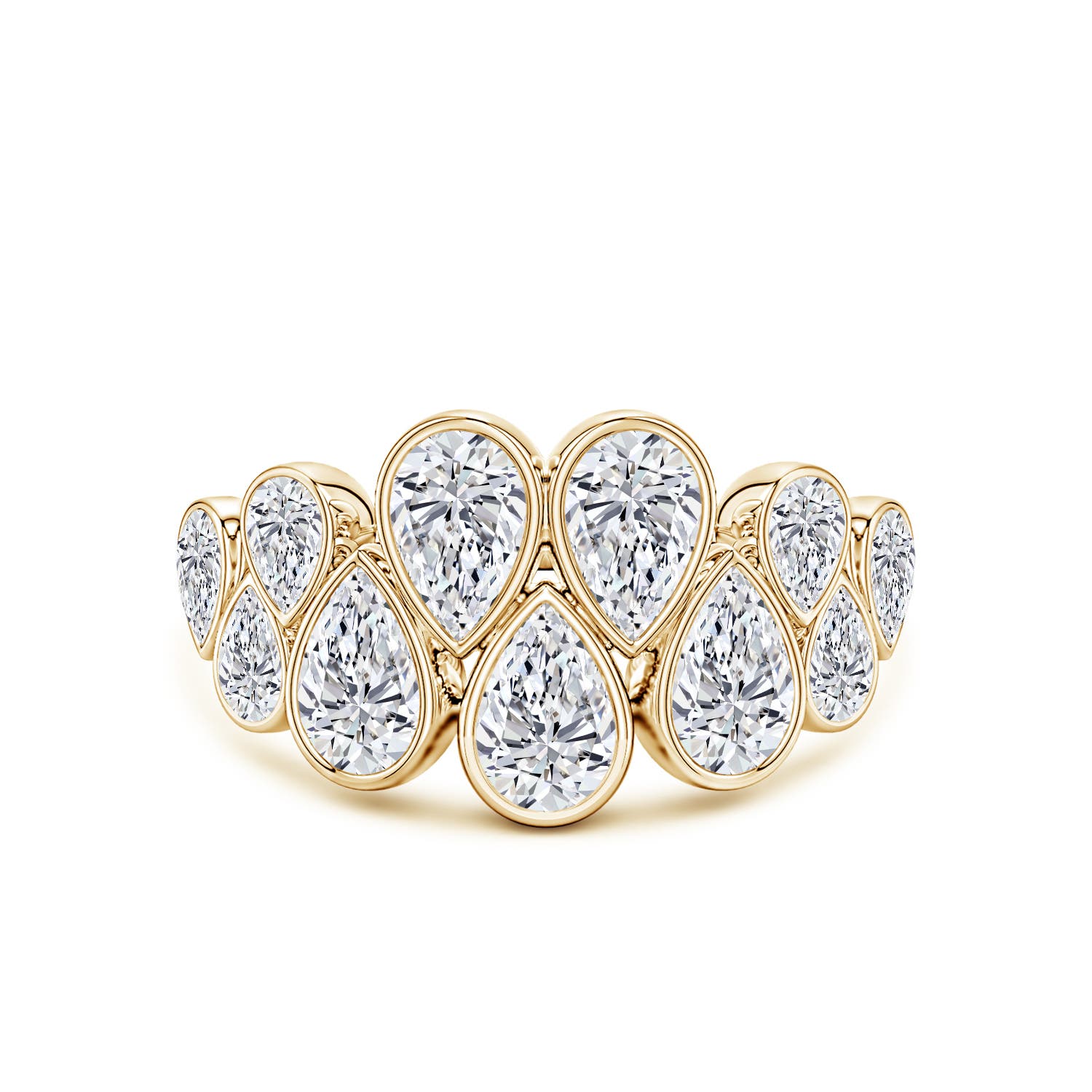 Angara 2.0 Carats Bezel-Set Pear Lab-Grown Diamond Cluster Half Eternity Ring in 18K Yellow Gold