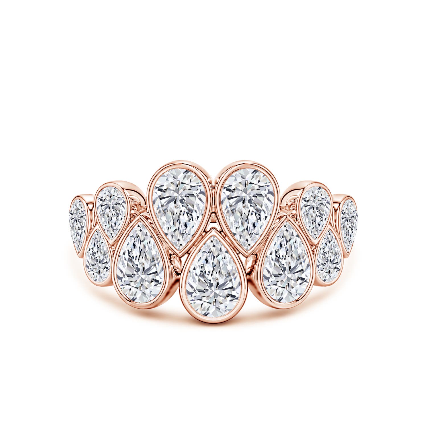 Angara 2.0 Carats Bezel-Set Pear Lab-Grown Diamond Cluster Half Eternity Ring in 14K Rose Gold