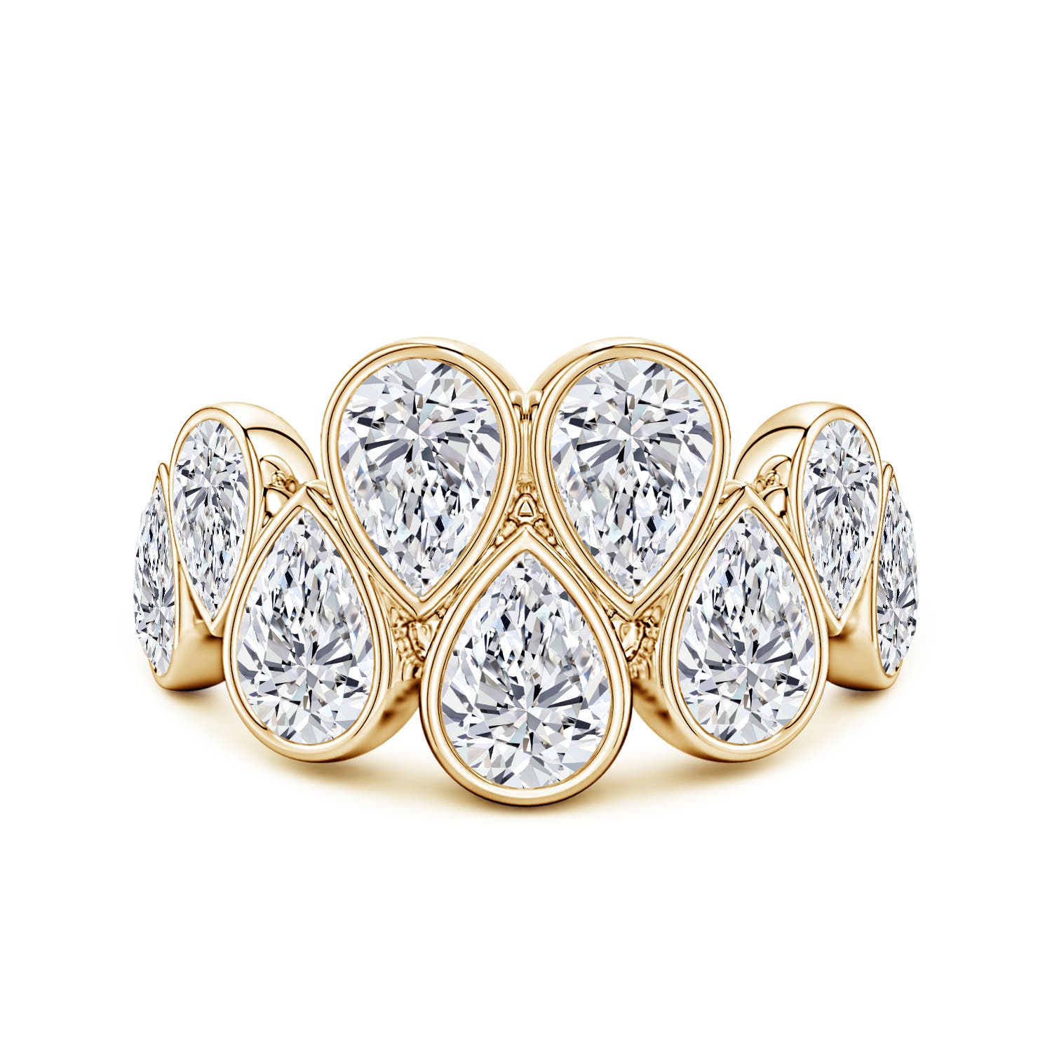 Angara 3.55 Carats Bezel-Set Pear Lab-Grown Diamond Cluster Half Eternity Ring in 10K Yellow Gold