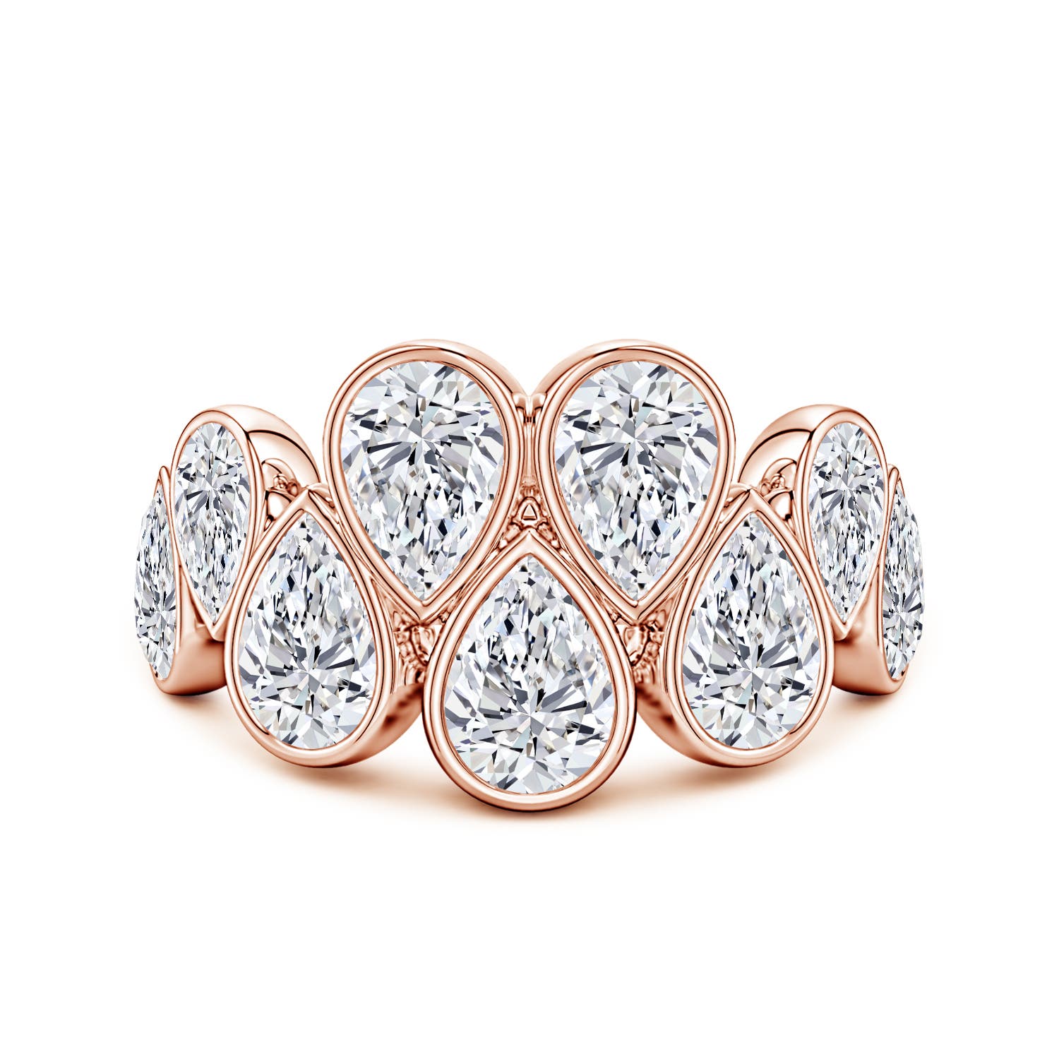 Angara 3.55 Carats Bezel-Set Pear Lab-Grown Diamond Cluster Half Eternity Ring in 18K Rose Gold