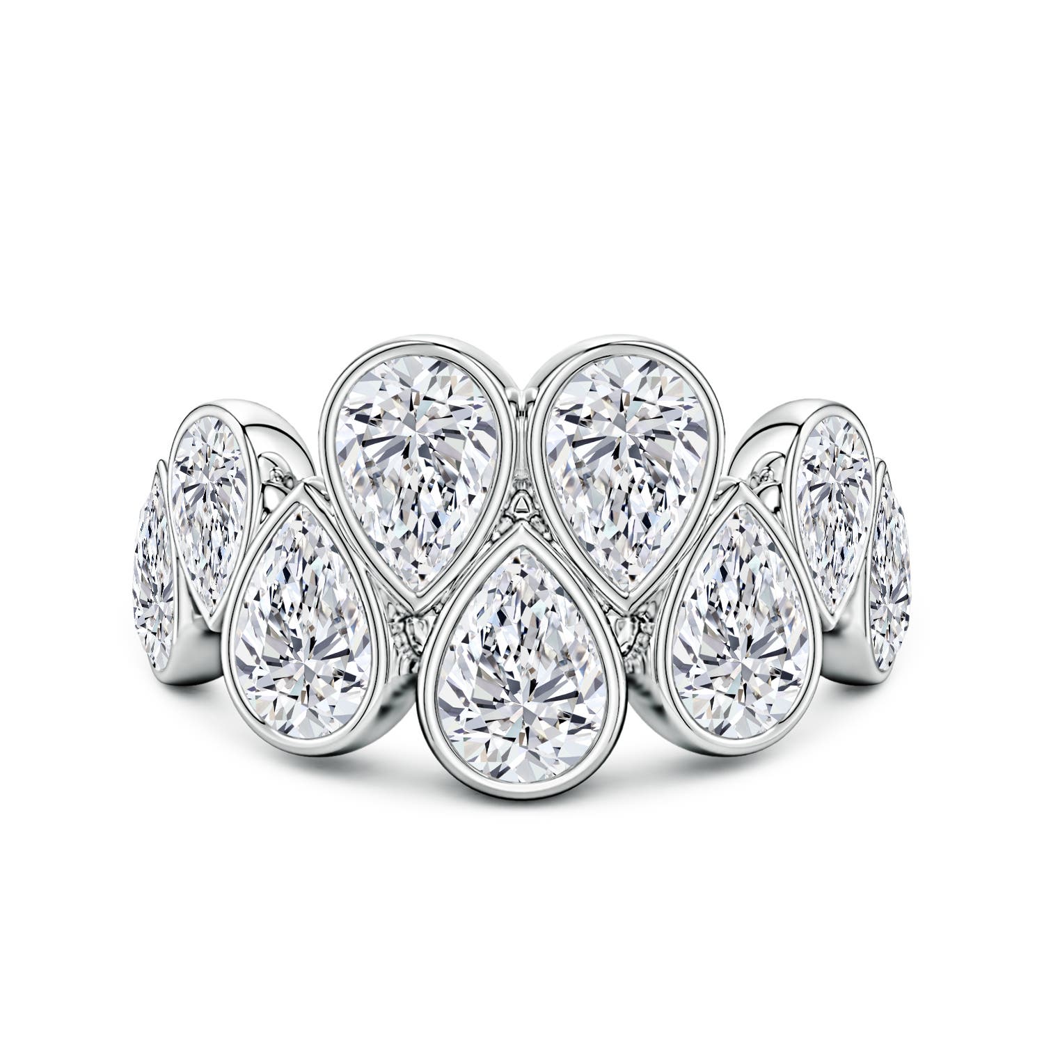 Angara 3.55 Carats Bezel-Set Pear Lab-Grown Diamond Cluster Half Eternity Ring in 14K White Gold