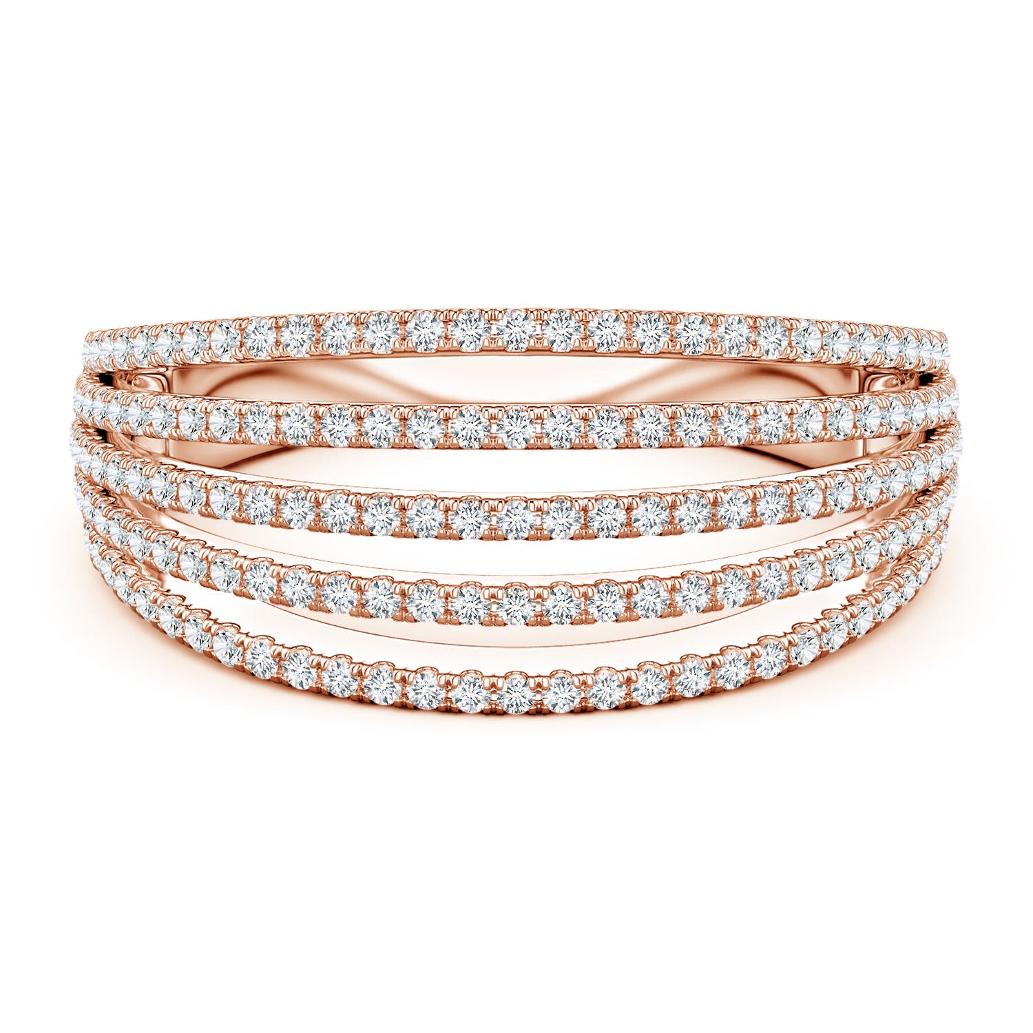 Angara 0.64 Carat Five-Row U-Pavé Lab-Grown Diamond Half-Eternity Ring in 10K Rose Gold