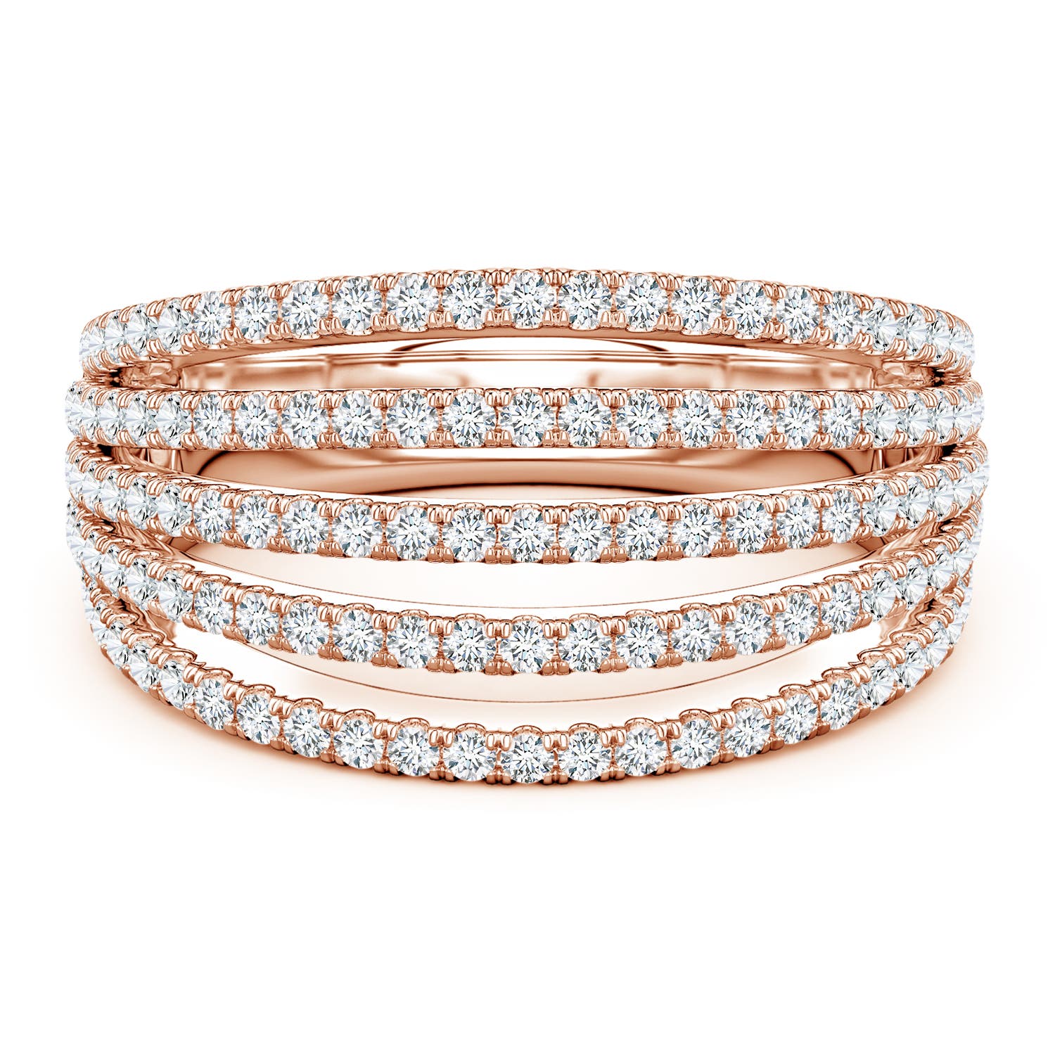 Angara 1.05 Carats Five-Row U-Pavé Lab-Grown Diamond Half-Eternity Ring in 10K Rose Gold