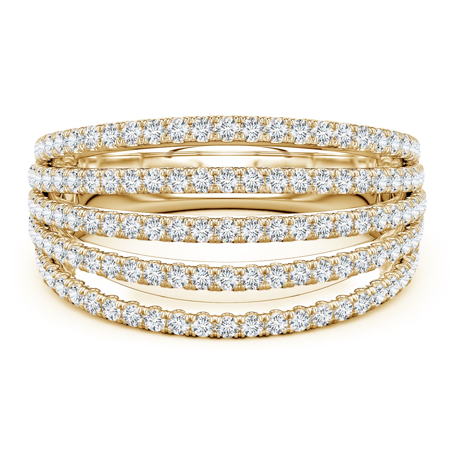 Angara 1.05 Carats Five-Row U-Pavé Lab-Grown Diamond Half-Eternity Ring in 14K Yellow Gold