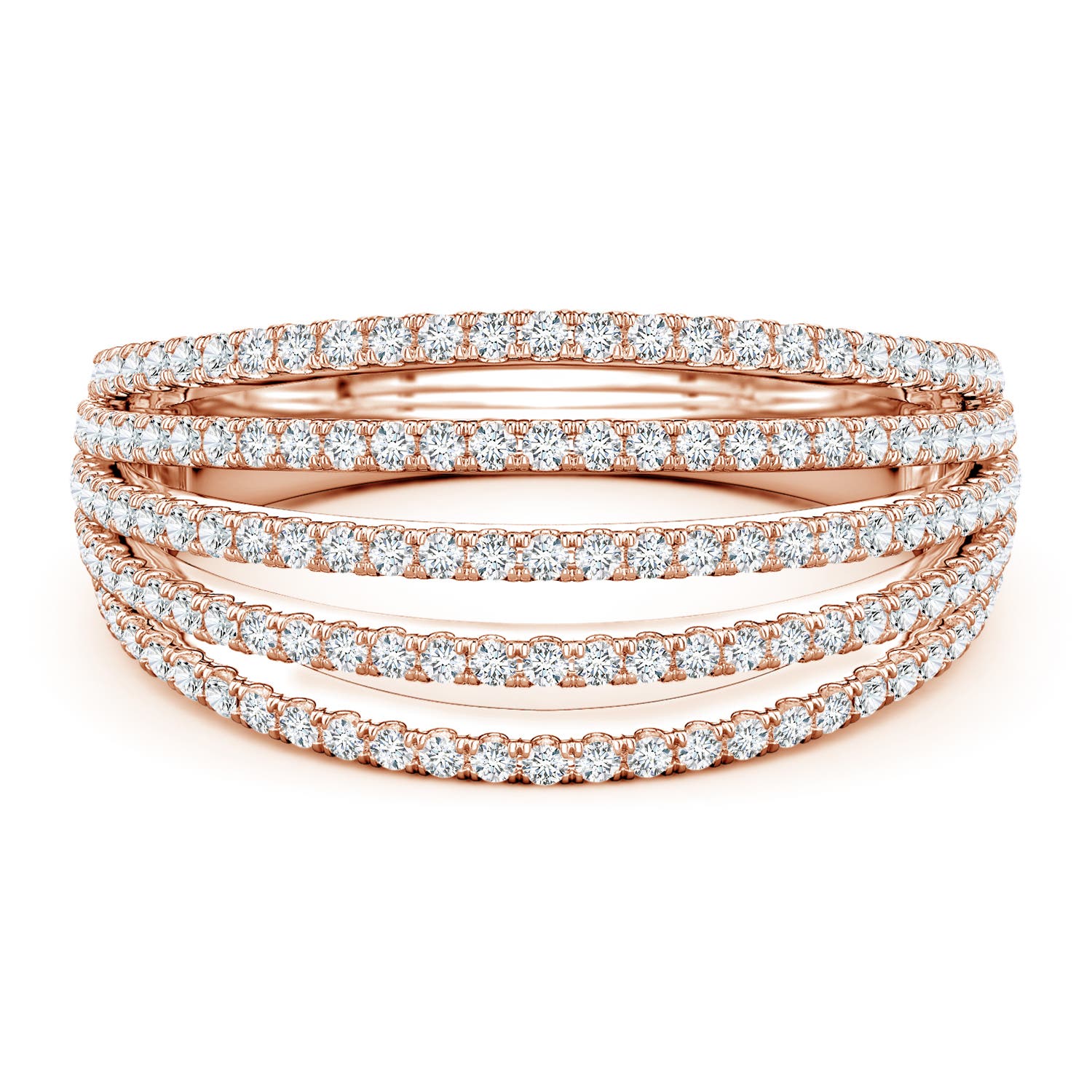 Angara 0.76 Carat Five-Row U-Pavé Lab-Grown Diamond Half-Eternity Ring in 14K Rose Gold
