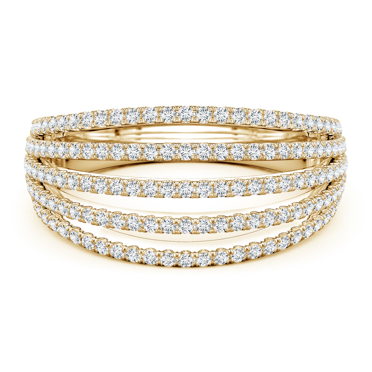 Angara 0.76 Carat Five-Row U-Pavé Lab-Grown Diamond Half-Eternity Ring in 18K Yellow Gold