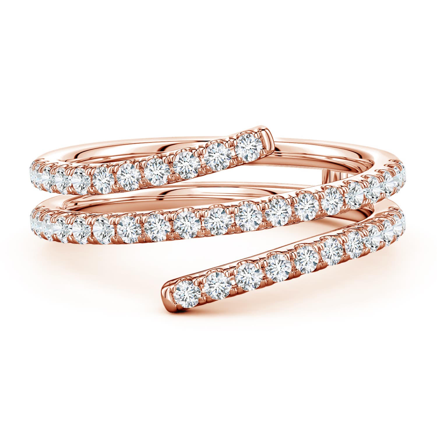 Angara 0.57 Carat U-Pavé Lab-Grown Diamond Double-Wrap Coil Ring in 14K Rose Gold
