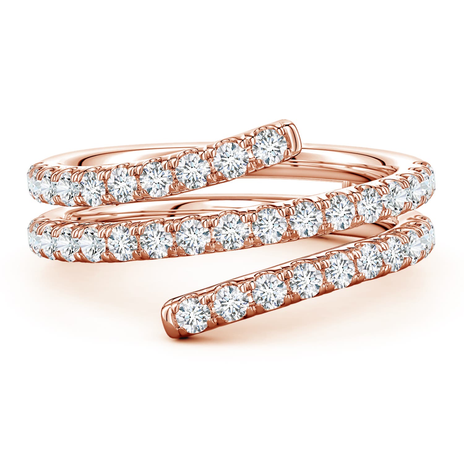 Angara 0.93 Carat U-Pavé Lab-Grown Diamond Double-Wrap Coil Ring in 14K Rose Gold