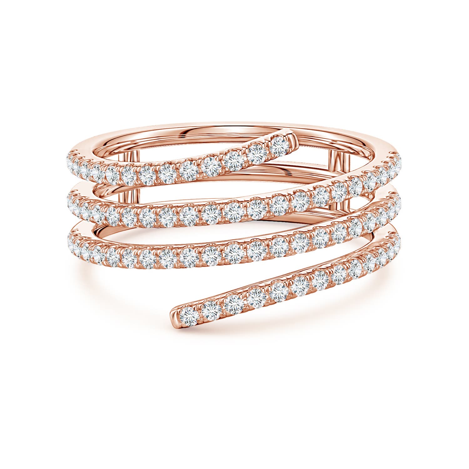 Angara 0.59 Carat U-Pavé Lab-Grown Diamond Triple-Wrap Coil Ring in 18K Rose Gold