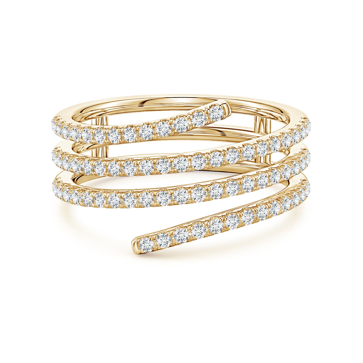 Angara 0.59 Carat U-Pavé Lab-Grown Diamond Triple-Wrap Coil Ring in 18K Yellow Gold