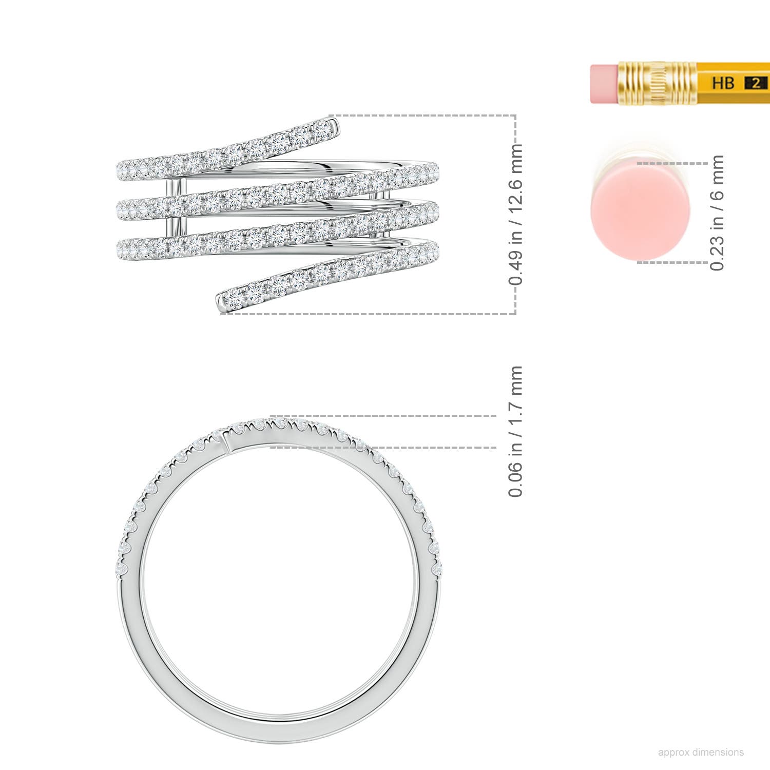 1.2mm FGVS U-Pavé Lab-Grown Diamond Triple-Wrap Coil Ring in White Gold - ruler